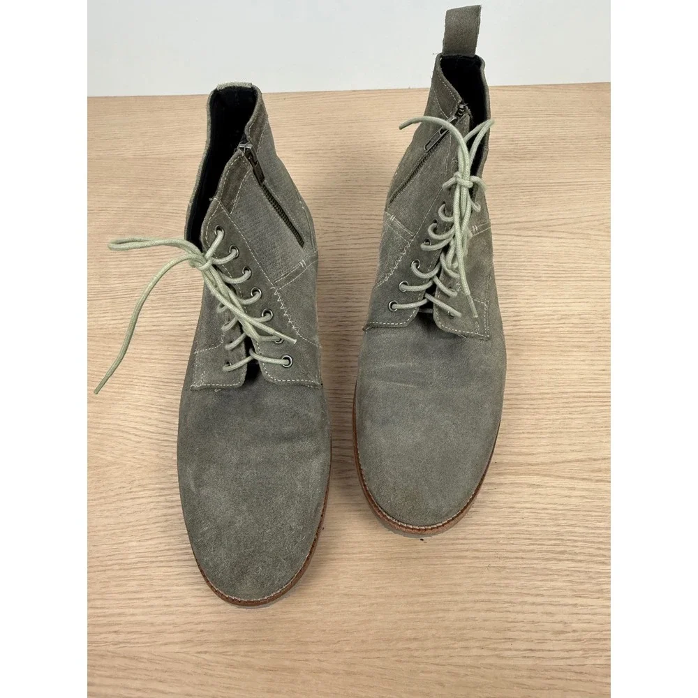 Mens 13 Ben‎ Sherman Gray Suede Leather Lace Up Ankle Boots Side Zip